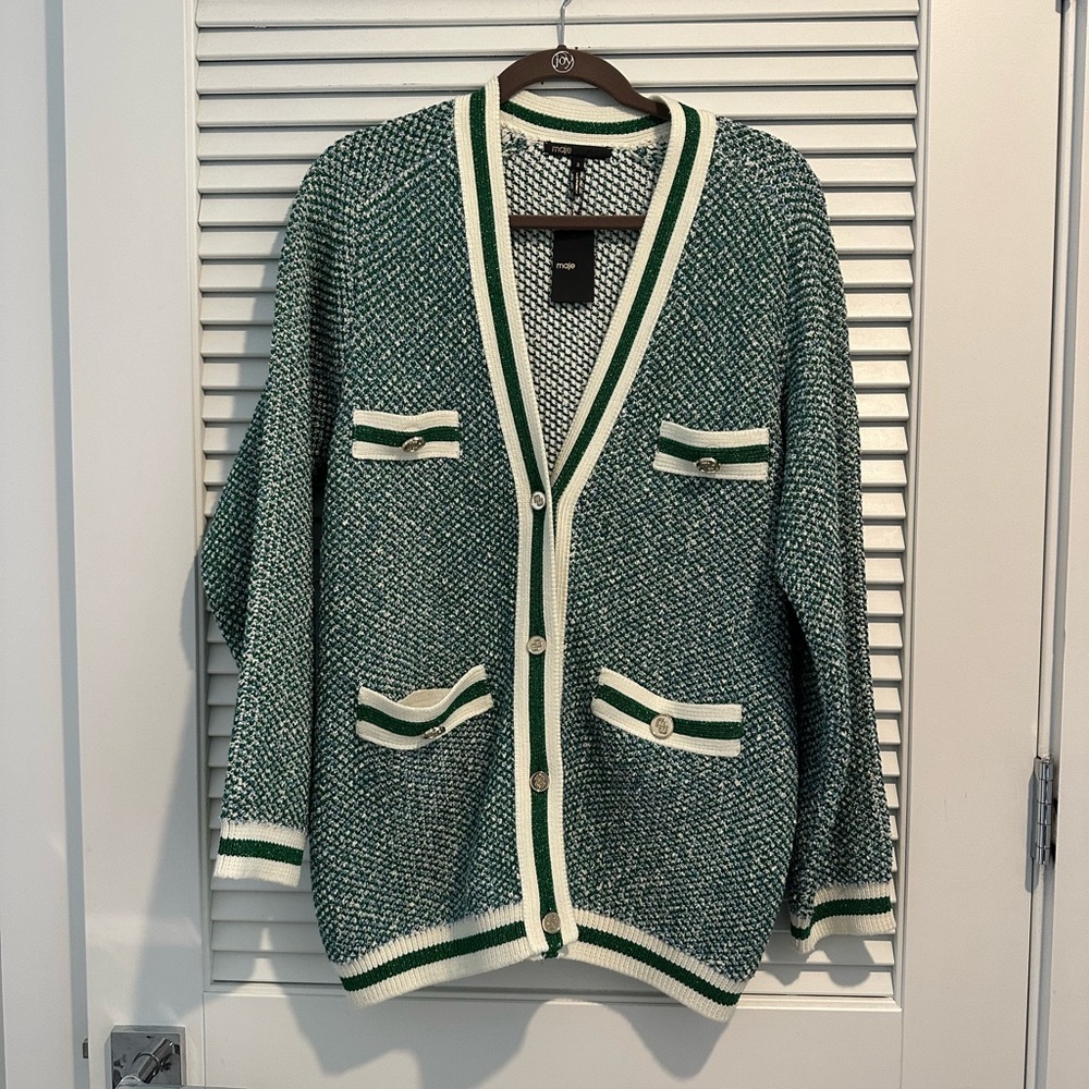 Maje Emerald, Blue and Cream Knit Sweater